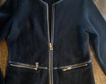 90s 100% Wool Little Black Jacket with gold zippers. Perfect shape! Womens PS/CH. Perfect Shape!