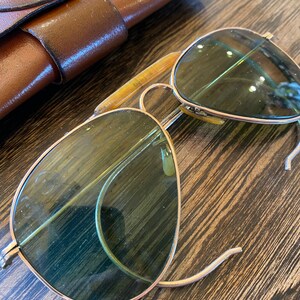 Vintage Wire Rim Aviator Sun Glasses In Strong Shape Gold Filled With Original Case image 2