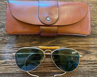 Vintage Wire Rim Aviator Sun Glasses !!! In Strong Shape! Gold Filled! With Original Case!!!!