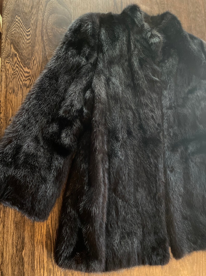 1980s Fur Jacket in Perfect Shape Black with the name of the owner embroidered inside. image 3