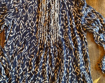 Sheer Silk Navy Blue and White Designer Blouse. Beautiful!