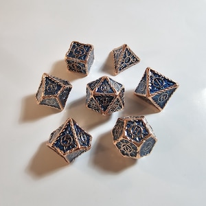 Brass Blue Metal Dice Set