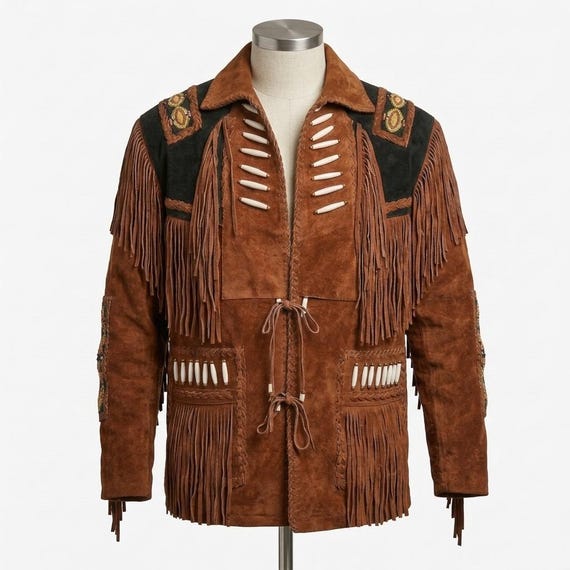 Men's Fringe Suede Jacket | Native American-Inspired Beaded Western Coat | Southwestern Cowboy Vintage 70s Outfit