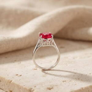 Lab Created Ruby Ring | 925 Sterling Silver | Oval Cut Red Gemstone Ring | Statement Ring