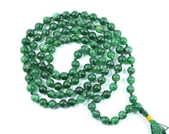 Green Aventurine Mala, 108 Bead Gemstone Prayer Necklace