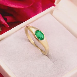 Natural Elegant Matte Oval Emerald Ring, Emerald Engagement Ring for Women, Oval May Birthstone Ring Dainty Gift for Her.