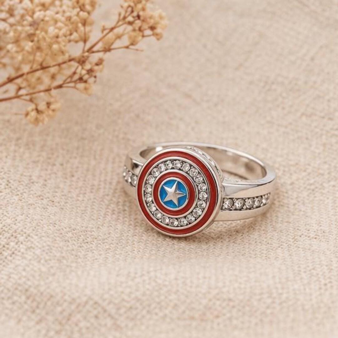 Captain Shield Ring Silver Red Blue, Superhero Inspired Ring, Mens ...