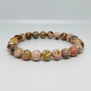 Natural Genuine Rhodochrosite Bracelet, Natural Beaded Stretch Bracelet, Handmade Rhodochrosite Crystal Jewelry,  Emotional Healing Gift