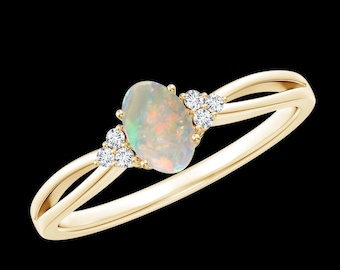 Oval Opal 14k Gold Ring, October Birthstone, Anniversary Gift