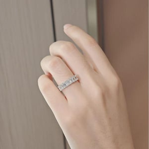 Lab Grown Diamond Lumi Band, Emerald Cut Diamond Wedding Band, Anniversary Band for Women, Eco-Friendly Lab Diamond Ring, Half Eternity Ring