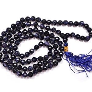 Natural Blue Goldstone Mala Necklace, 6mm Handmade Buddhist Mala for Meditation, Yoga Spiritual Healing, Gift for Men & Women