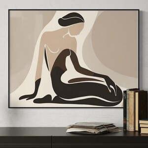 Arte murale figurativa dai toni neutri / Poster minimalista con silhouette femminile / Stampa moderna incorniciata per un arredamento elegante, set da 2 pezzi per donne