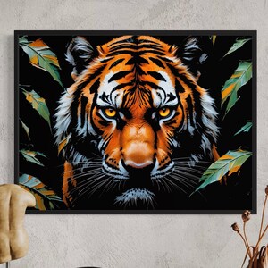 Tiger Wall Art - Poster con gatto della giungla, decorazione con animali audaci, stampa di animali selvatici feroci, arte potente incorniciata per uomini, ufficio o palestra, oscuramento.
