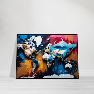Textured World Map Poster – Expressive Abstract Wall Art on Framed Matte Paper, Perfect for Travelers and Modern Interiors