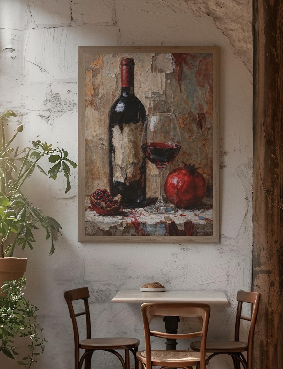 Wine Art Framed Poster, Classic Kitchen Wall Decor, Rustic Wine Glass ...