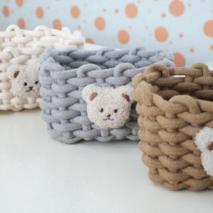 Storage Basket with Bear Face | Knitted Soft Yarn Patterned Storage Bin | Chunky Woven Nursery Organizer| Home Decor