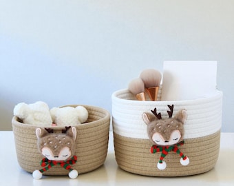 Cute Animal Handmade Basket for Baby Room, Desk, Nursery or Bathroom, Kawaii Organizer in 2 Sizes