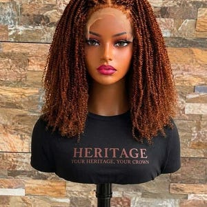Peluca trenzada rizada, peluca estilo Boho Twist, peluca trenzada con encaje frontal, estilo crochet marrón