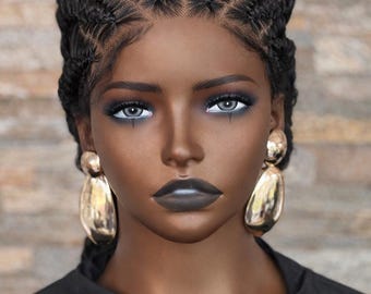 Fulani Braided Wig – Knotless Cornrow Full Lace Protective Style (Color 1B)