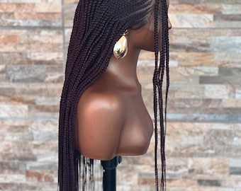 Small Box Braid Wig,  Swiss   Lace Front Braided Wig, Handmade Waist Length Box Braids,  Fulani Braided wig, Glueless Protective Style