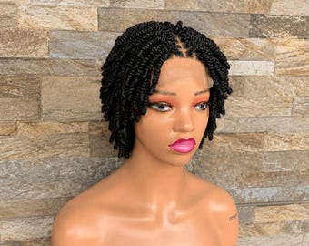Short Bob Faux Locs Wig, Glueless  Lace Front Wig, Adjustable Protective Style Wig, Natural Black Distressed Braided Wig for Women