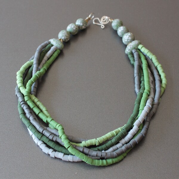 Green and gray necklace. Free shipping