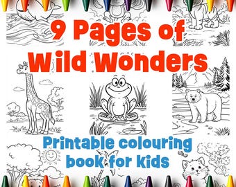 9 Pages of Wild Wonders: Printable Animal Coloring Book for Kids