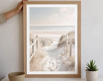 Tranquil Coastal Path Photography Print: Neutral Beach Home Decor