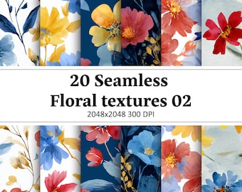 20 Seamless Floral Textures 02, 2048x2048 300 DPI (Digital Download)