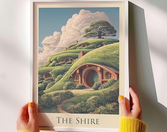 The Shire Travel Poster – Cozy Hobbit Home Fantasy Print | Vintage Middle-earth Art