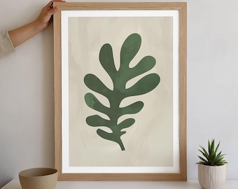 Green Leaf Abstract Poster | Matisse Inspired Wall Art | Printable Botanical Print | Digital Download