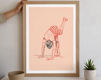 Minimalist Handstand Sketch Print – Modern Line Drawing Wall Art | Gymnastics Poster | Athletic Figure Illustration