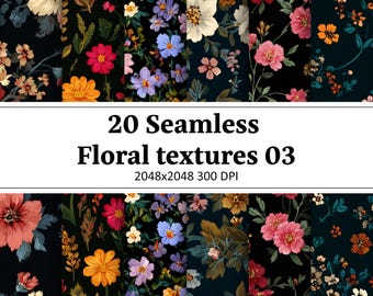 20 Seamless Floral Textures 03, 2048x2048 300 DPI (Digital Download)