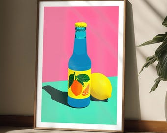 Pop Art Lemonade Print: Retro Soda Bottle Illustration