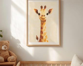 Smiling Giraffe Nursery Print: Baby Animal Kids Room Decor