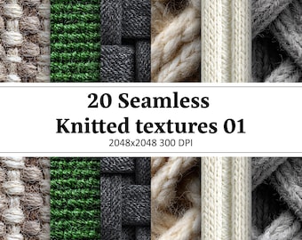 20 Seamless Knitted Textures 01, 2048x2048 300 DPI (Digital Download)