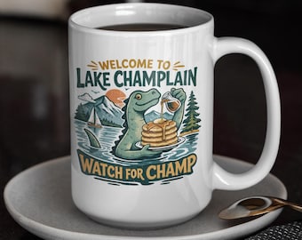 Lake Champlain Champ Mug | Retro Vermont Cryptid Coffee Cup | 15 oz Ceramic Gift