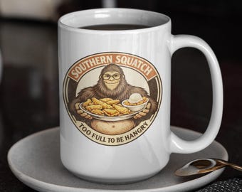 Southern Squatch Coffee Mug | Bigfoot, Fried Catfish & Peach Cobbler
