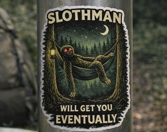 Slothman Cryptid Sticker | Funny Bigfoot Mothman Camping Sticker | Forest Monster Laptop Water Bottle Decal