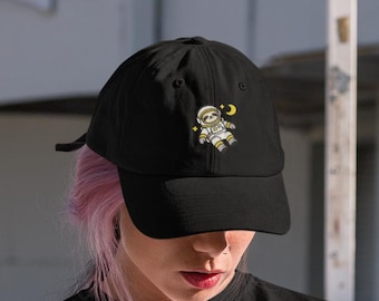 Sloth 2 Moon Astronaut Hat | Embroidered Space Cap, Minimalist Cosmic Style