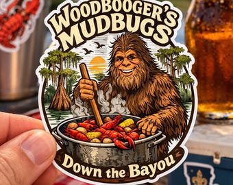 Bigfoot Crawfish Sticker | Woodbooger Mudbugs Bayou Decal (Waterproof Vinyl)