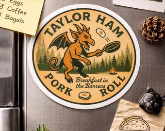 Jersey Devil Taylor Ham Pork Roll Magnet | New Jersey Cryptid Kitchen Decor