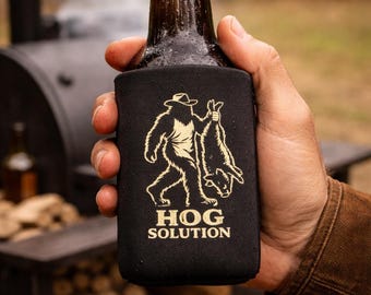 Bigfoot Hog Solution Koozie | Sasquatch Hunting Beer Sleeve | Funny BBQ Gift for Hunters Sloth2Moon