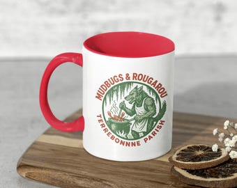 Mudbugs & Rougarou Mug | Cajun Folklore Coffee Cup | Louisiana Gift for Crawfish Lovers