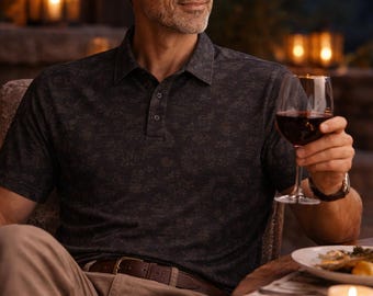 Charcoal Bigfoot Woodland Print Polo Shirt | Subtle Outdoor Golf Style