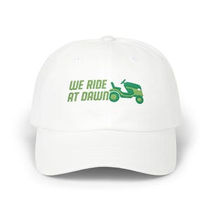 We Ride at Dawn Lawn Mower Hat | Funny Yard Work Patch Cap for Mowing Warriors