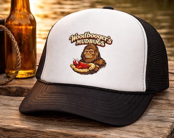 Bigfoot Trucker Hat Crawfish Boil | Woodbooger Mudbugs Bayou Hat | Louisiana Cajun New Orleans Fishing Camp Gift