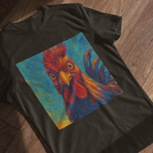 Colorful Rooster T-Shirt | Bold Chicken Art Tee | Funny Barnyard Animal Shirt for Farm Life Lovers