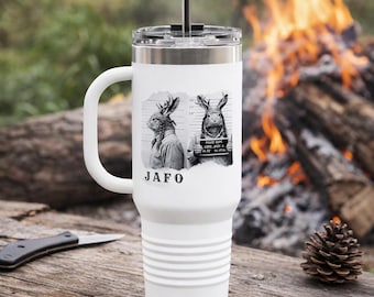 Jackalope Tumbler Mug | Funny Cryptid Travel Mug | Western Outlaw Rabbit Coffee Cup Gift
