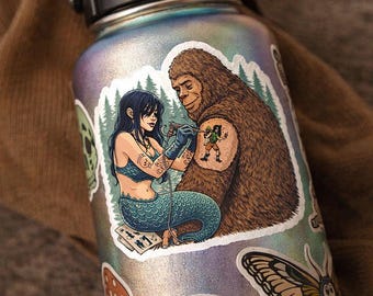 Mermaid Tattooing Bigfoot Sticker | Kiss-Cut Sticker
